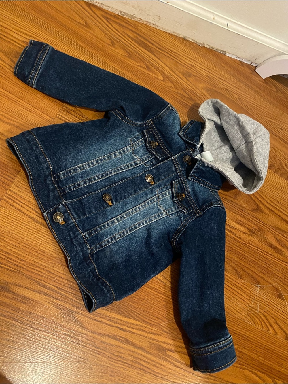 Little Me Dark Blue Denim Jacket with Gray Hood